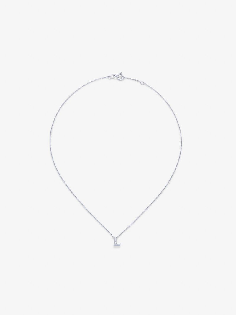 18K white gold pendant with letter L paved with 5 brilliant-cut diamonds with a total of 0.02 cts image number 0