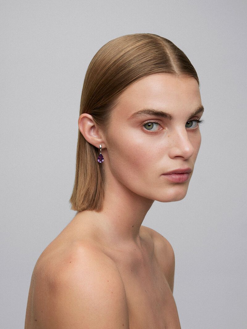 925 silver hoop earrings with 2 pear-cut purple amethysts image number 3