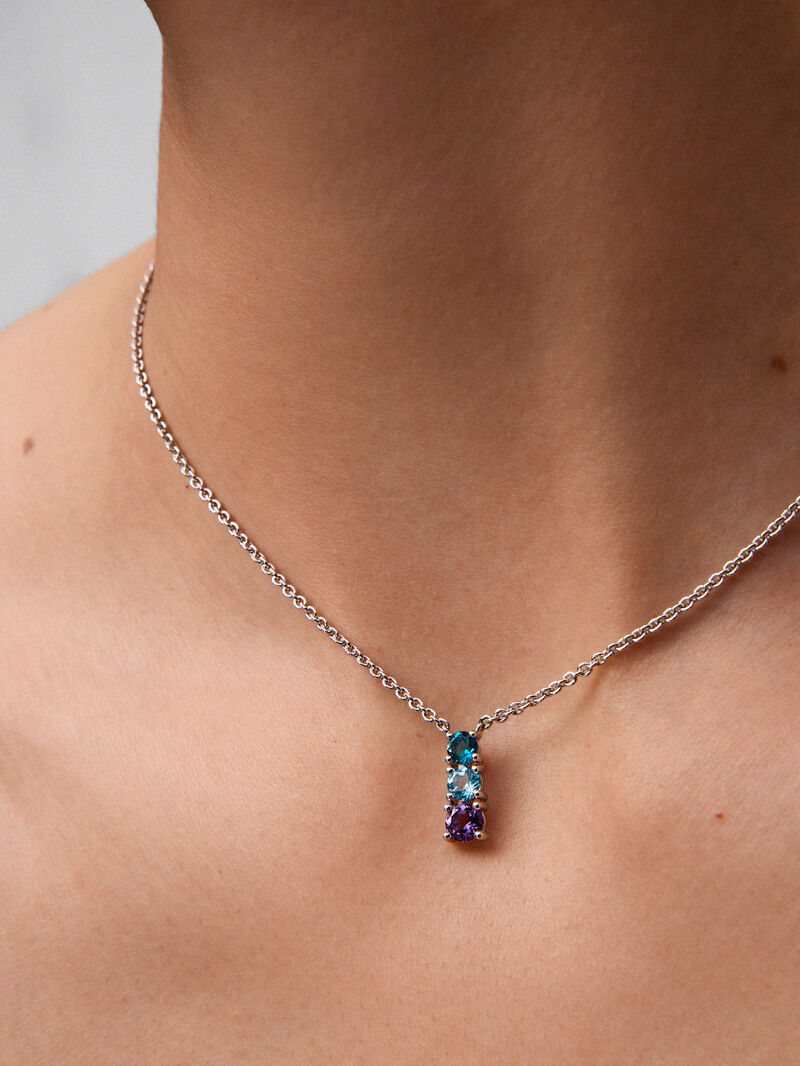 925 silver pendant with London blue topaz, Swiss blue topaz and brilliant-cut purple amethyst image number 4