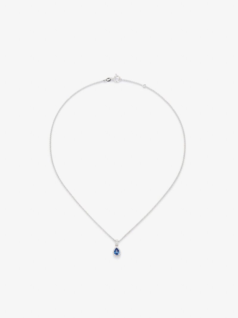 18K white gold pendant with blue zafiro in 0.4 cts and white diamonds in bright 0.08 cts image number 0