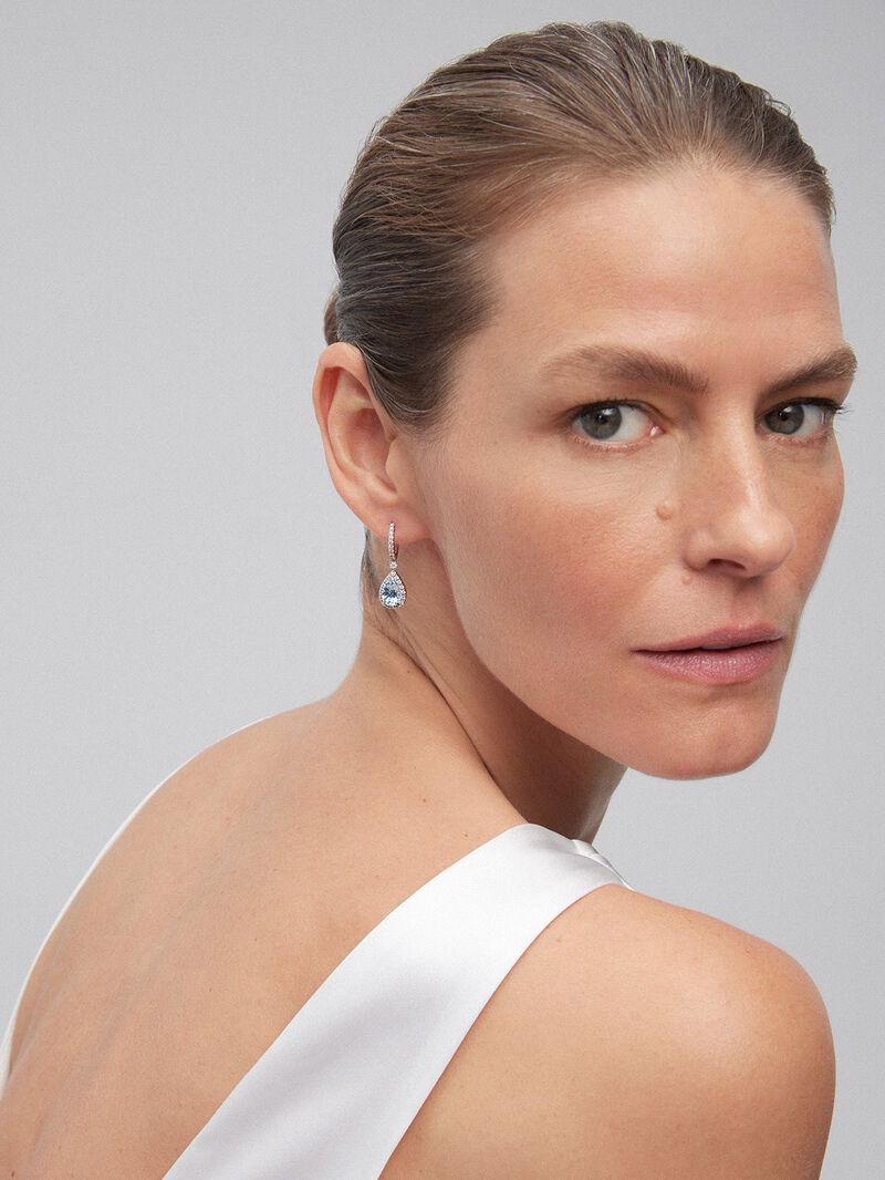 18K white gold earrings with blue aquamarines in 2.19 cts and white diamonds in bright 0.68 cts image number 1