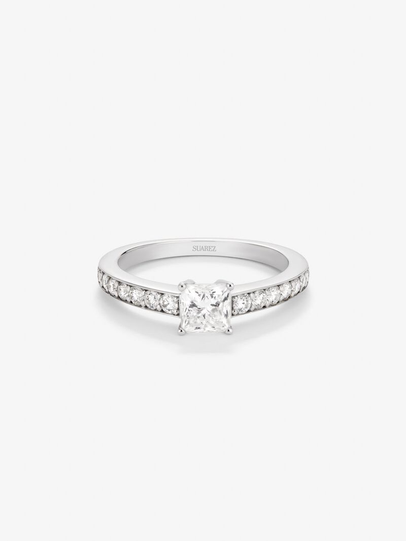 18K white gold ring with white diamonds in 1.03 cts princess size image number 2