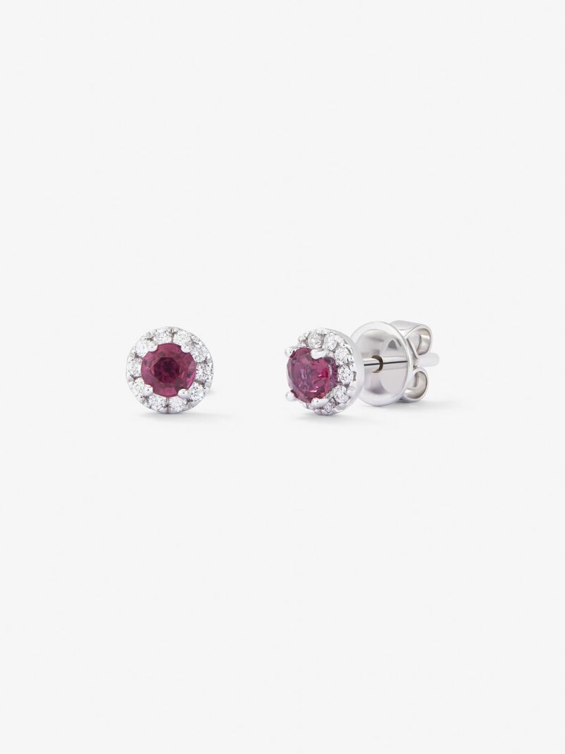18K white gold earrings with 2 brilliant-cut rubies with a total of 0.5 cts and 24 brilliant-cut diamonds with a total of 0.11 cts image number 0