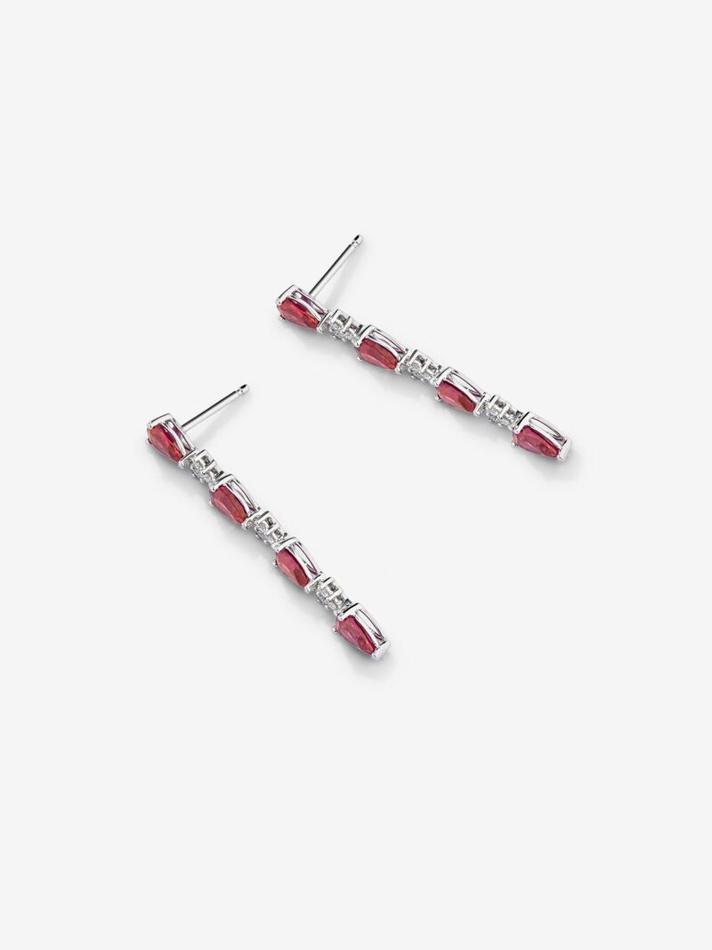 18k white gold earrings with red ruby ​​with pear size of 3.68 cts and white diamonds in 0.26 cts bright size image number 2
