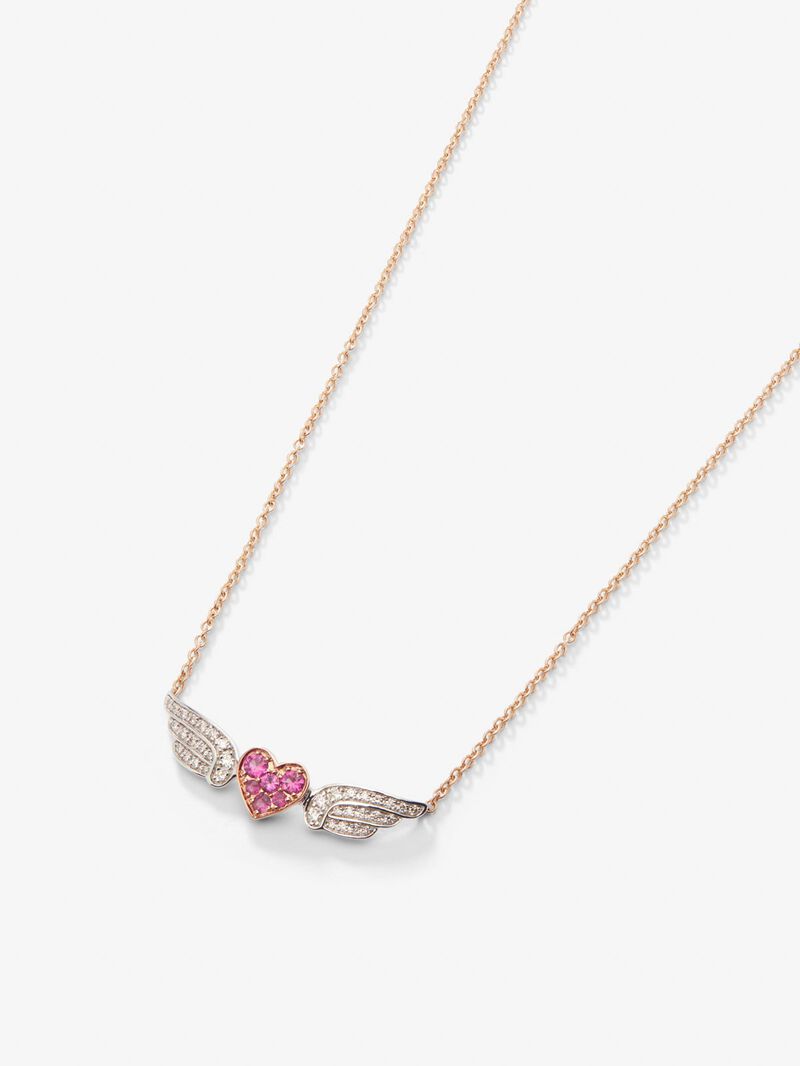 18kt white and pink gold pendant with diamonds and sapphires image number 2