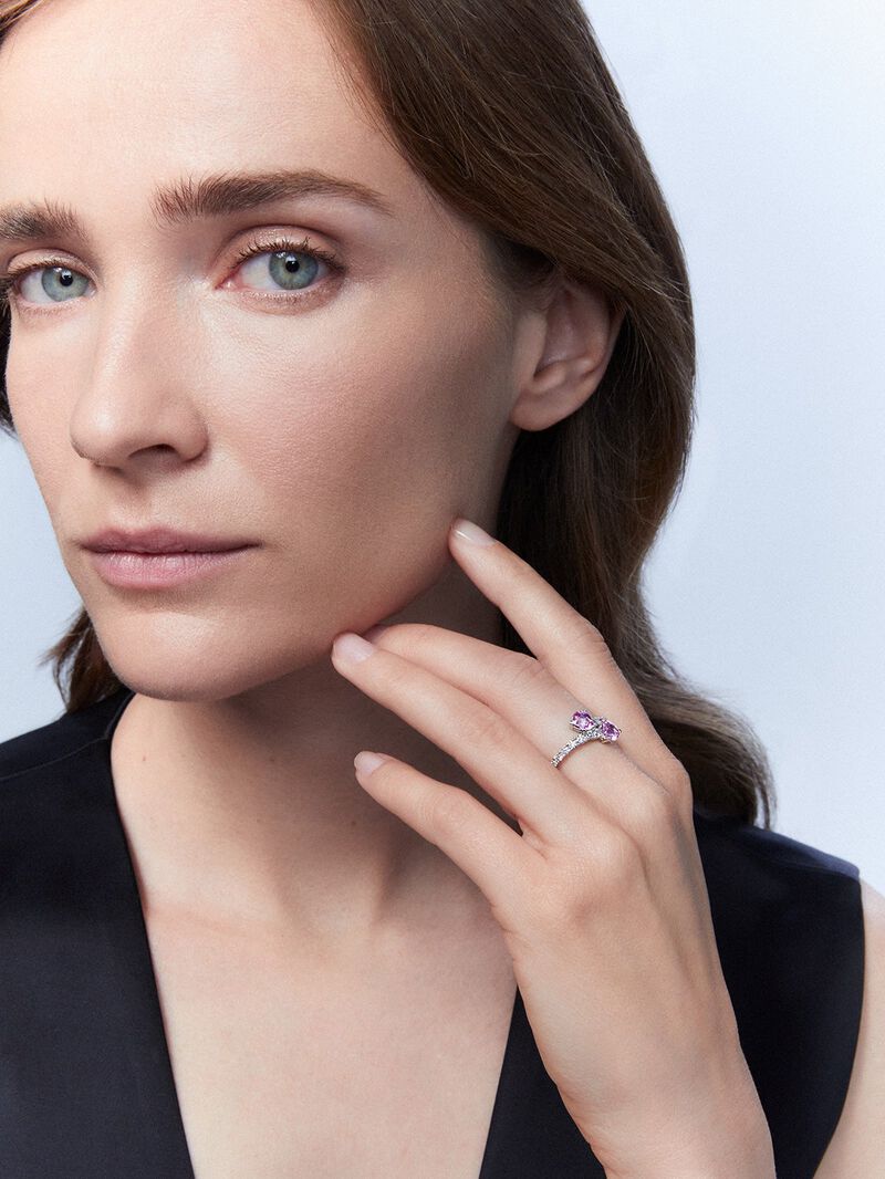 You and I 18k White Gold Ring with pink sapphires in 1.52 cts and white diamonds in a bright 0.6 cts diamonds image number 1