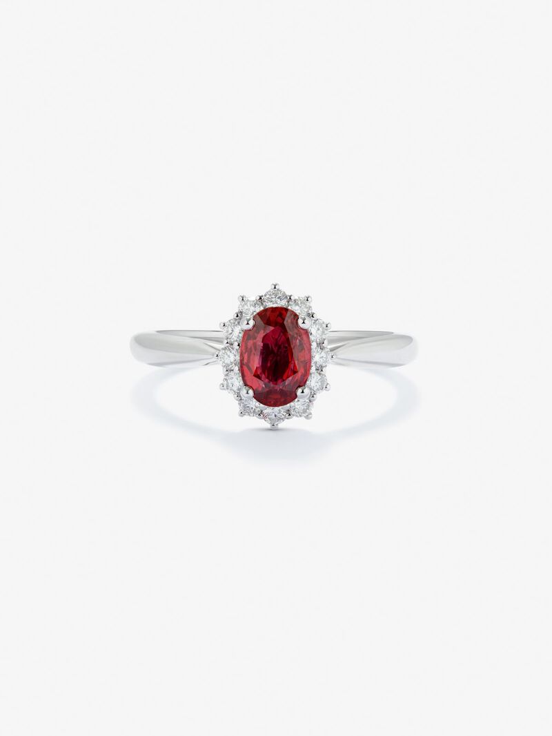 18K White Gold Ring with Red Red Vivid in Oval size of 1 cts and white diamonds in bright size of 0.26 cts image number 2