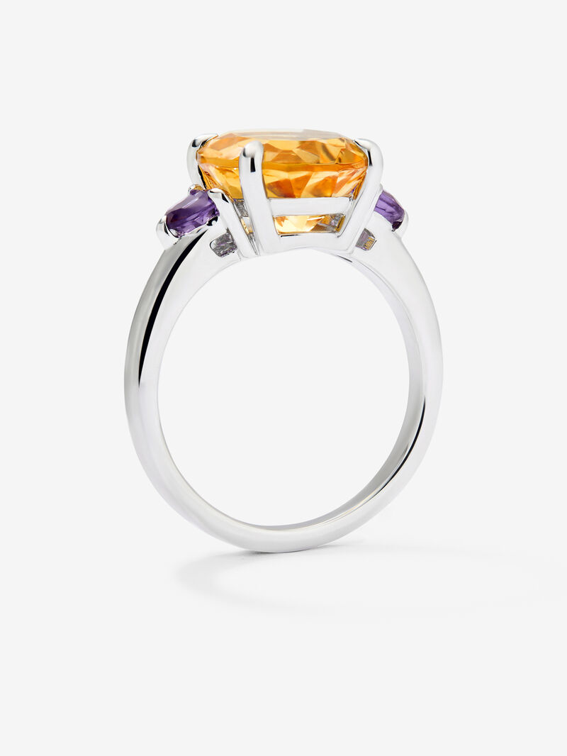 925 silver triple ring with oval-cut citrine quartz and 2 brilliant-cut purple amethysts image number 4