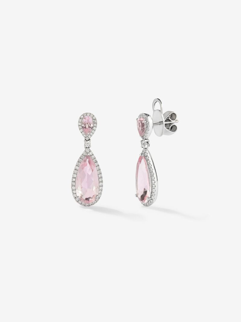 18K white gold earrings with pear-cut morganites of 5.04 cts and brilliant-cut diamonds of 0.5 cts image number 0