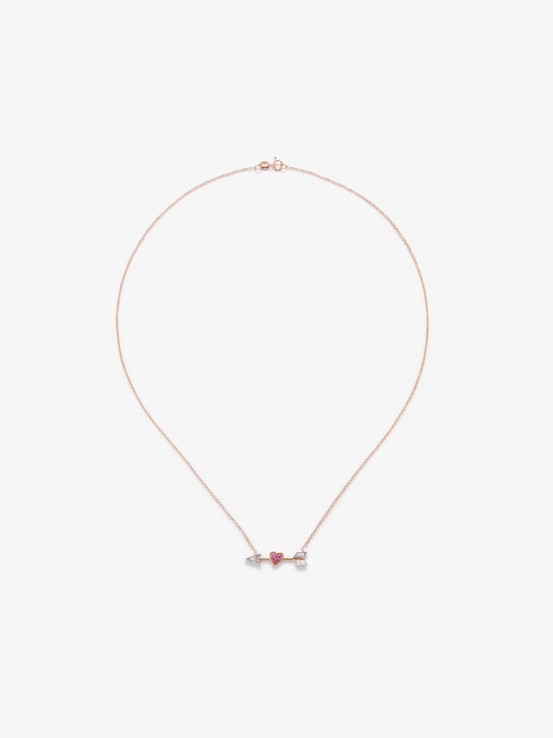 18kt pink and white gold silver pendant with diamonds and sapphires image number 0