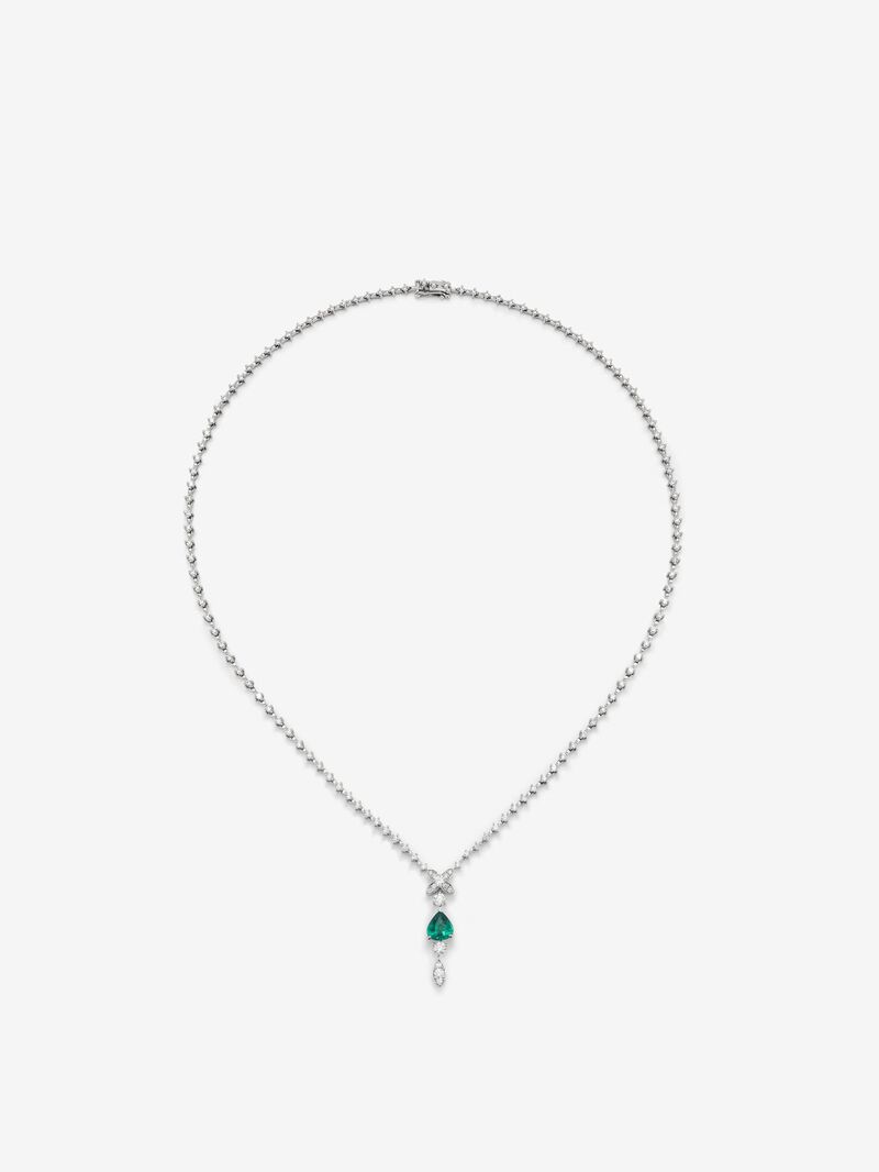 18K White Gold Rivière Collar with Green Esmeralda in 1.24 cts and white diamonds in a brilliant 0.41 CTS diamonds image number 0