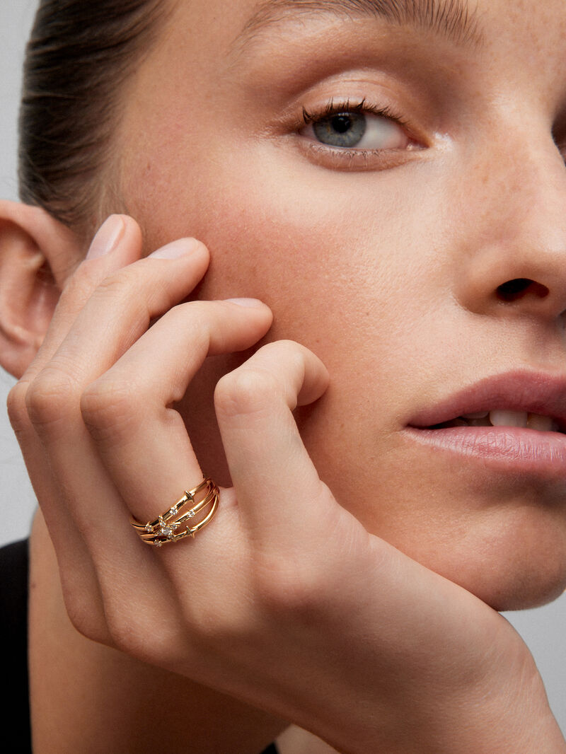 18K yellow gold multi-arm ring with 9 brilliant-cut diamonds with a total of 0.08 cts image number 0