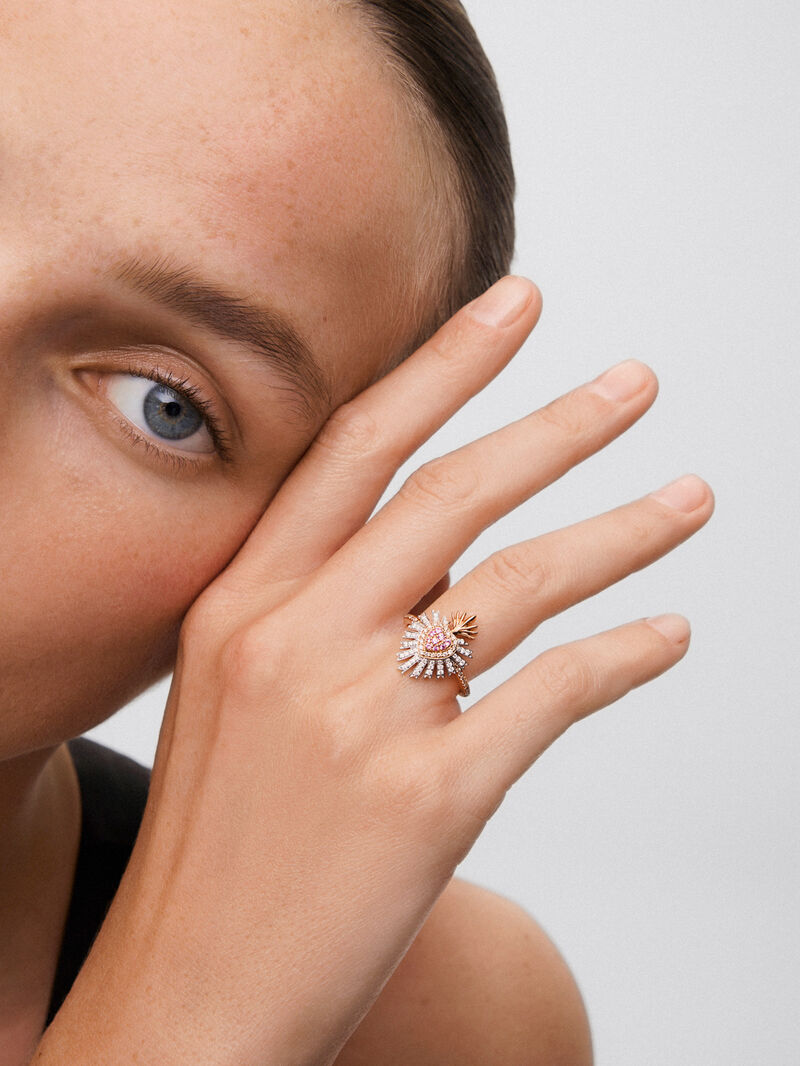 18K pink and white gold ring with 9 brilliant-cut pink sapphires with a total of 0.1 cts, 46 brilliant-cut diamonds with a total of 0.17 cts and 40 brilliant-cut brown diamonds with a total of 0. 17 cts image number 3