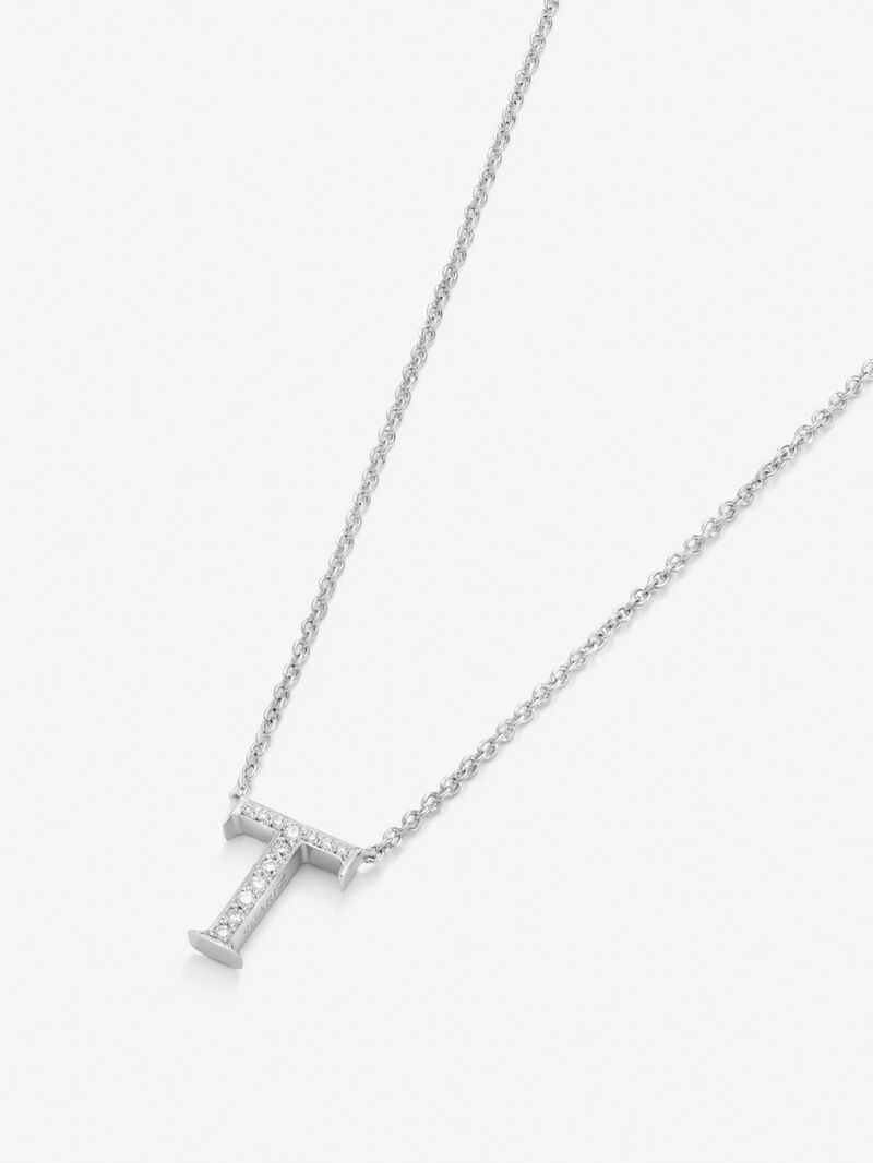 18K white gold pendant with letter T and 13 brilliant-cut diamonds with a total of 0.05 cts image number 1
