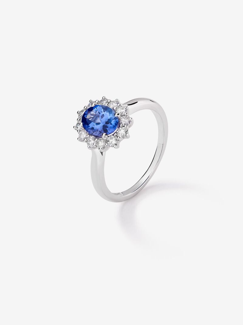 18K white gold ring with tanzanita in oval size 1.24 cts and white diamonds in bright size image number 0