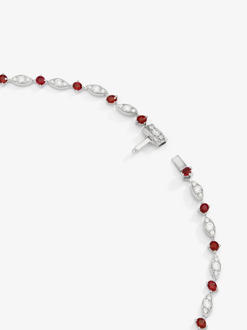 18K white gold necklace with 36 pear and trillion cut red rubies with a total of 3.59 cts and 136 brilliant cut diamonds with a total of 7.1 cts image number 4