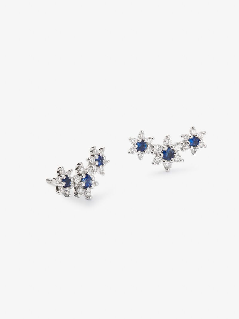 18K white gold climbing earrings with 0.75 ct brilliant-cut diamonds and 0.61 ct brilliant-cut blue sapphires image number 2