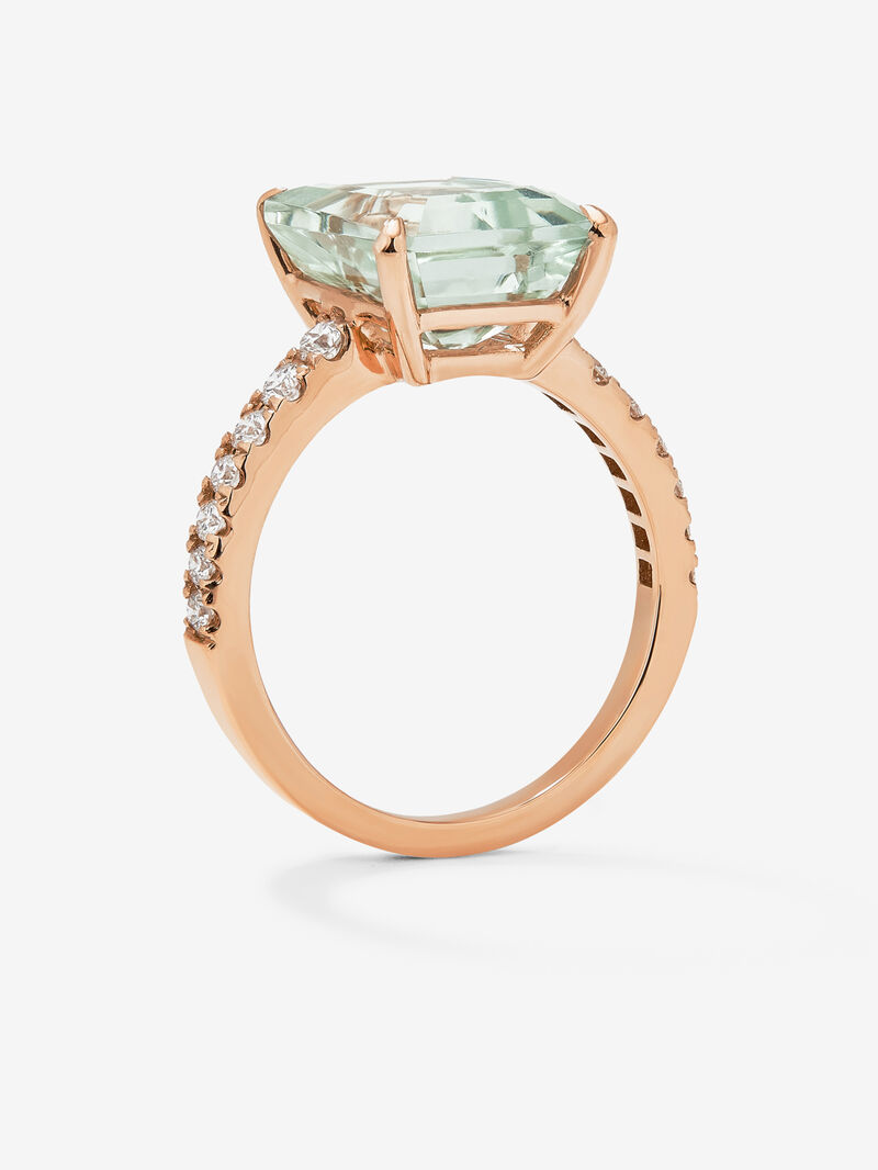 18K rose gold ring with green amethyst in emerald cut of 4.25 cts and 14 brilliant cut diamonds with a total of 0.32 cts image number 4