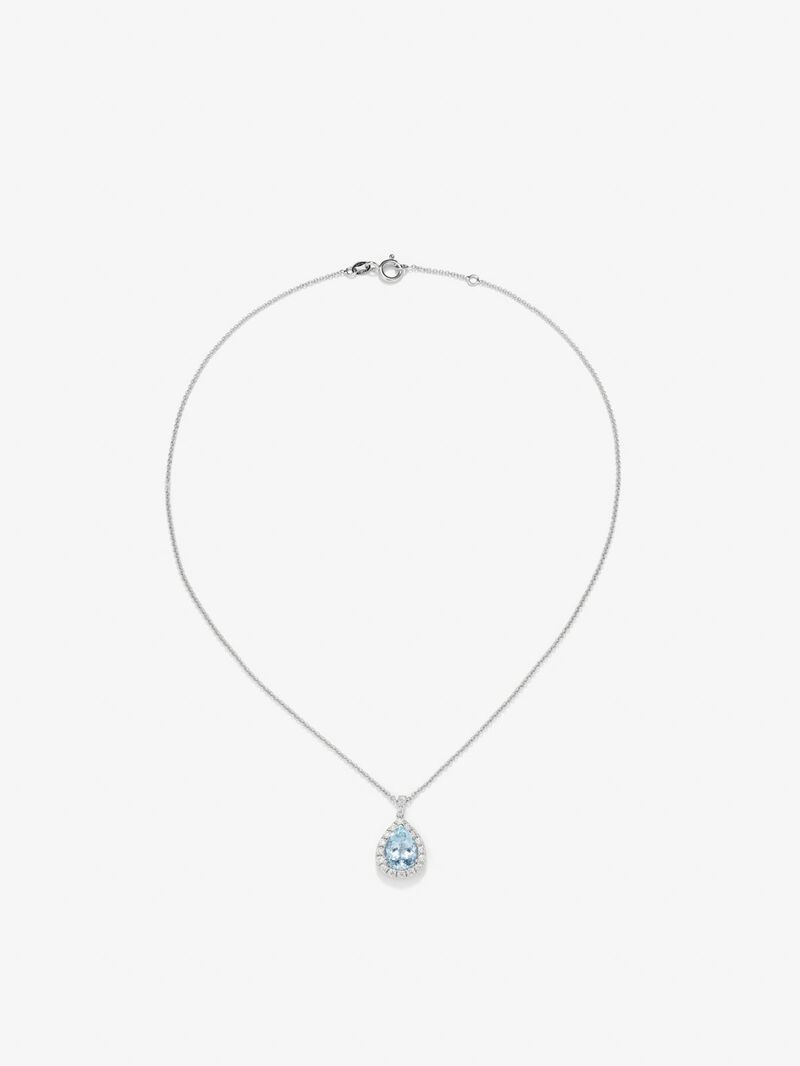 18K white gold pendant chain with aquamarine and diamond image number 0