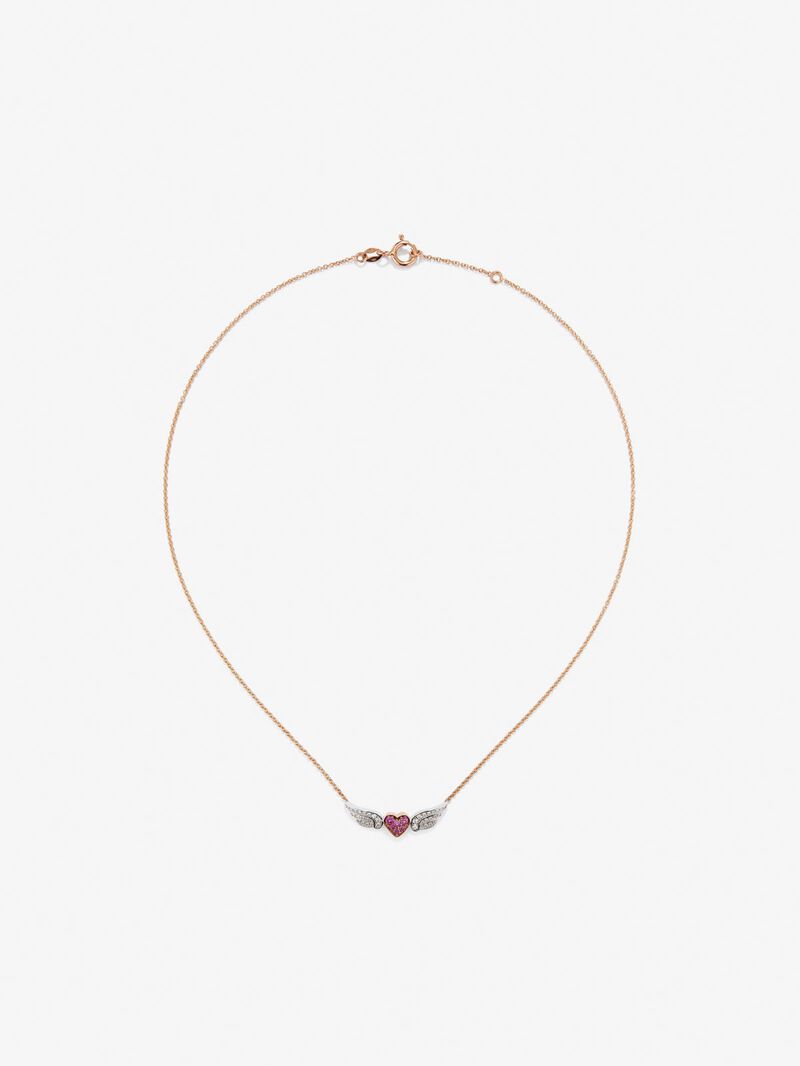 18kt white and pink gold pendant with diamonds and sapphires image number 0