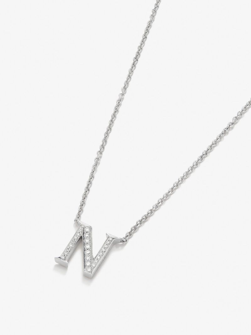 18K white gold pendant with letter N and 25 brilliant-cut diamonds with a total of 0.09 cts image number 1