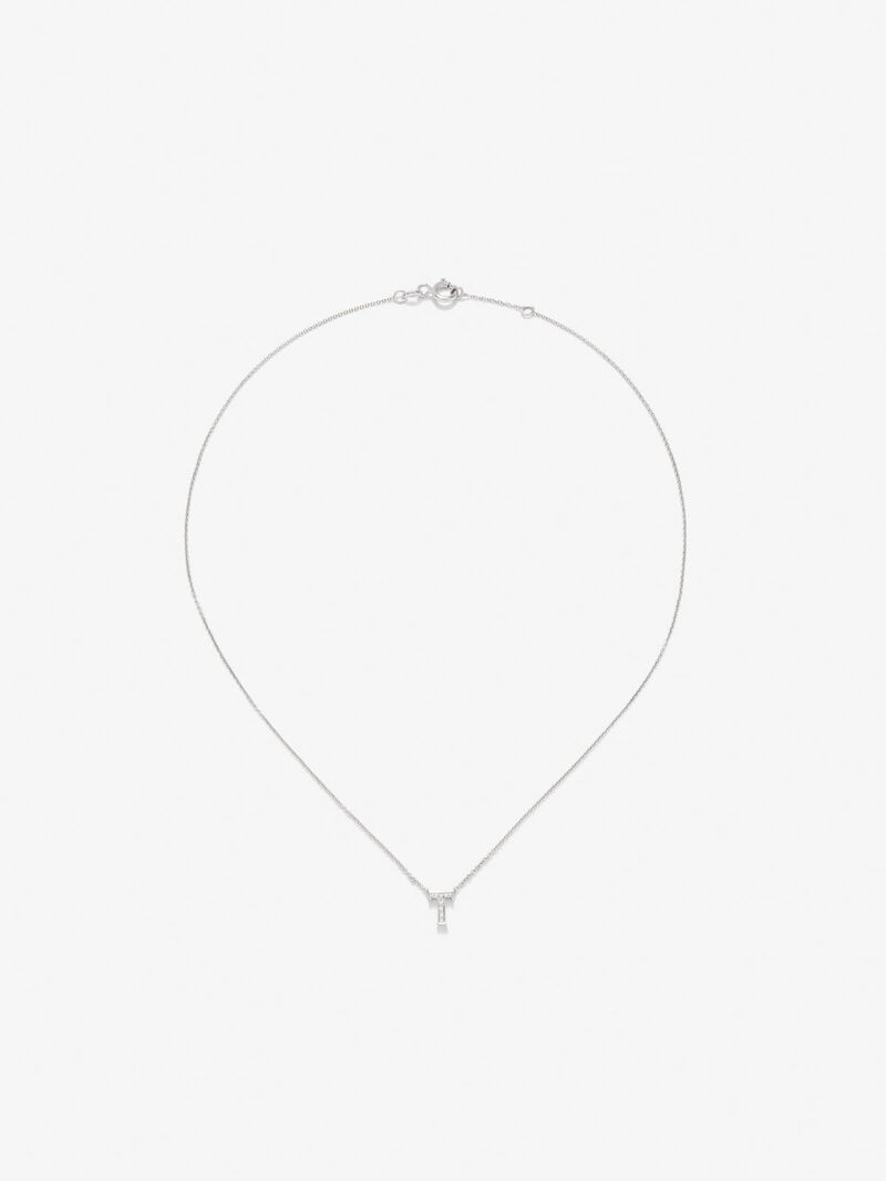 18K white gold pendant with letter T paved with 10 brilliant-cut diamonds with a total of 0.0205 cts image number 0