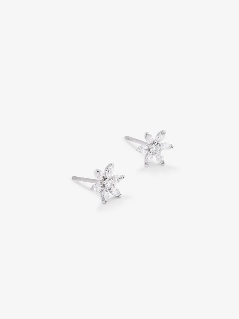 18K white gold earrings with 0.41 ct diamonds and flower shape image number 2