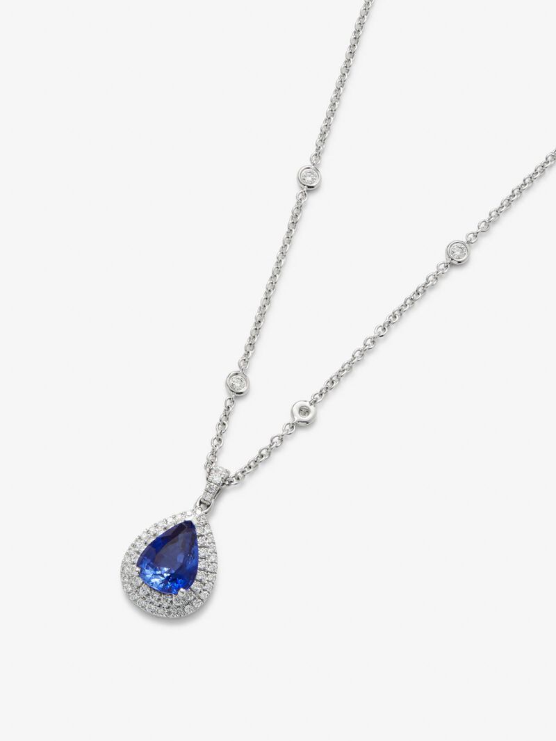 18K white gold pendant with a pear-cut cornflower blue sapphire of 2.02 cts and 62 brilliant-cut diamonds with a total of 0.43 cts image number 2