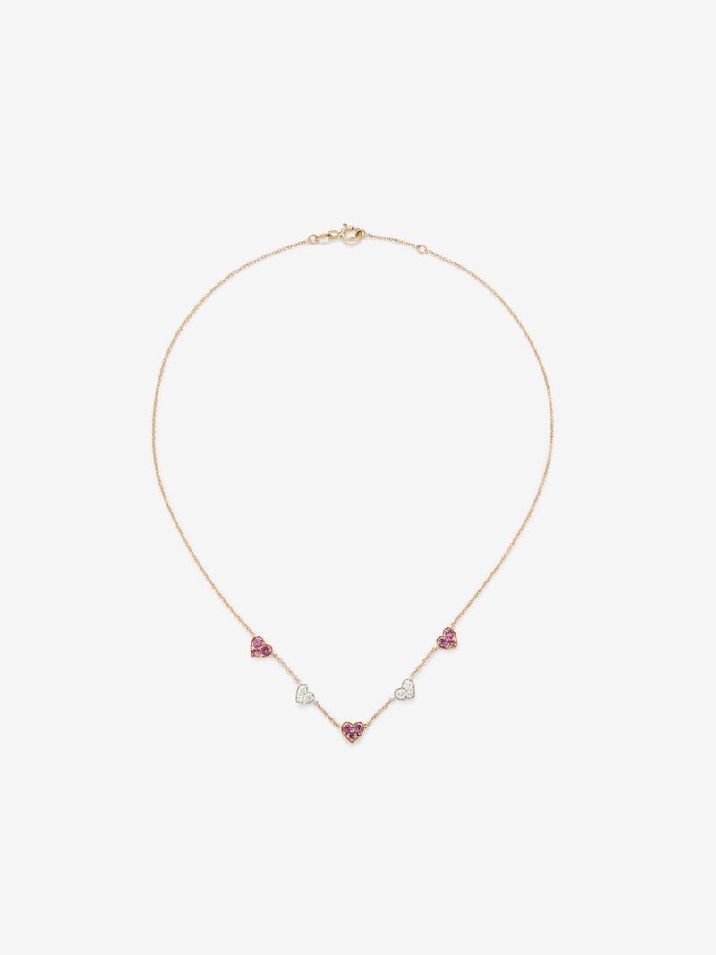 18kt Rose Gold and White Gold Heart Necklace with Pink Sapphires and Diamonds. image number 1