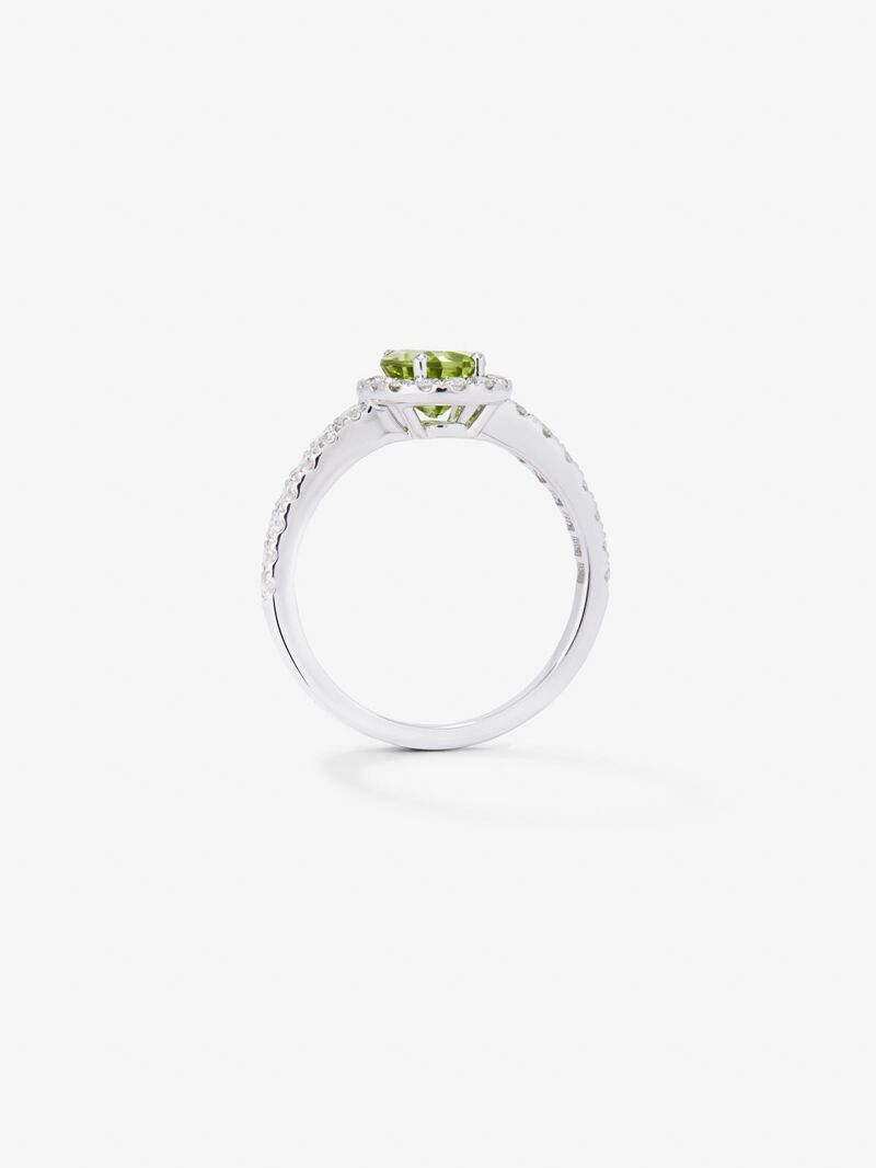 18K White Gold Ring with Green Peridoto in 1.28 cts and white diamonds in bright 0.48 cts diamonds image number 4