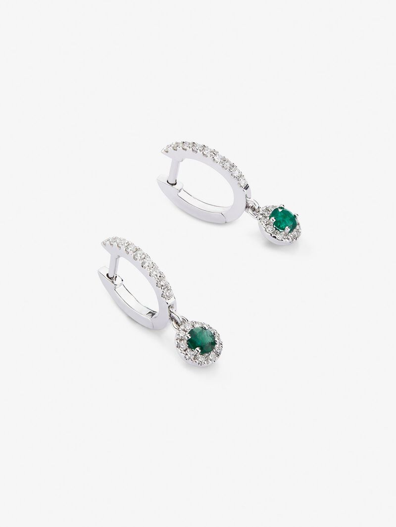18K white gold earrings with green emeralds in bright size of 0.26 cts and white diamonds in 0.45 cts bright size image number 2