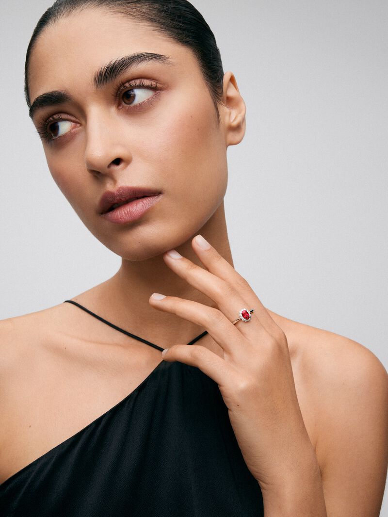 18K White Gold Ring with Red Red Vivid in Oval size of 1 cts and white diamonds in bright size of 0.26 cts image number 1