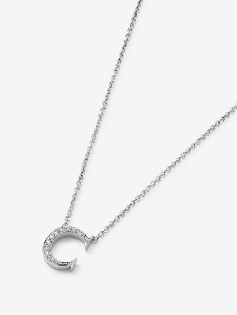 18K white gold pendant with letter C paved with 7 brilliant-cut diamonds with a total of 0.05 cts image number 3