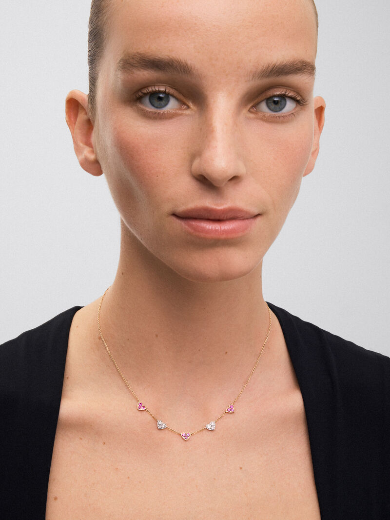 18kt Rose Gold and White Gold Heart Necklace with Pink Sapphires and Diamonds. image number 0