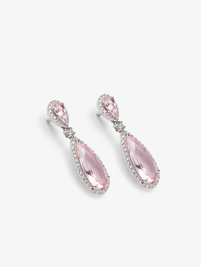 18K white gold earrings with pear-cut morganites of 5.04 cts and brilliant-cut diamonds of 0.5 cts image number 2