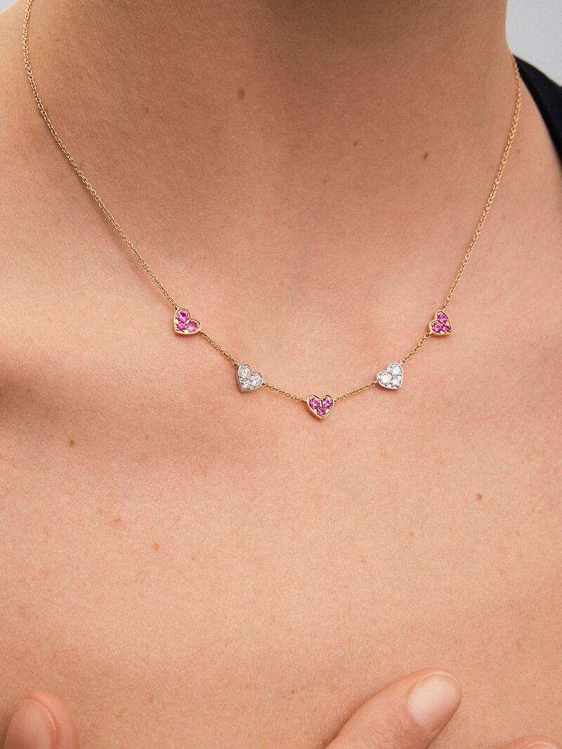 18kt Rose Gold and White Gold Heart Necklace with Pink Sapphires and Diamonds. image number 4