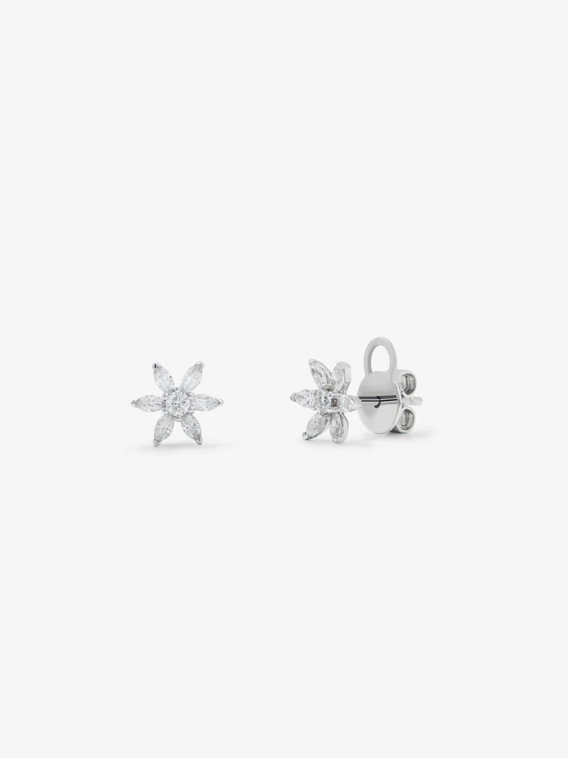 18K white gold earrings with 0.41 ct diamonds and flower shape image number 0