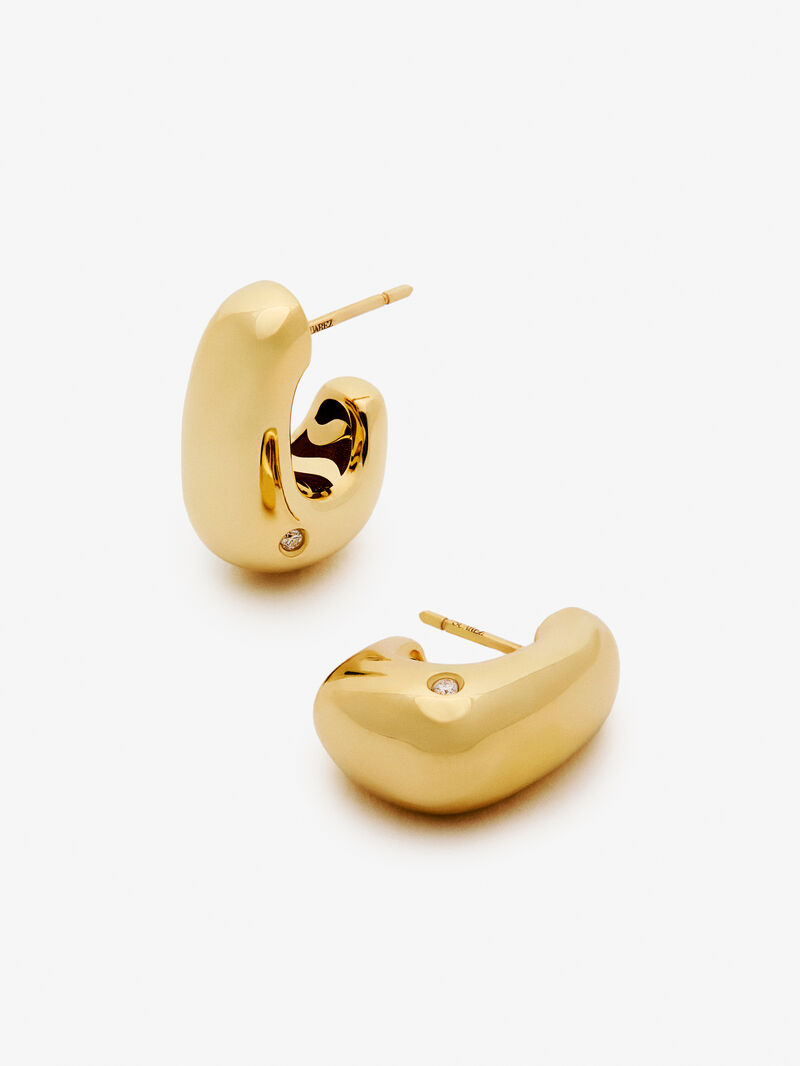 Small 18K yellow gold hoop earrings with 0.05 ct brilliant cut diamonds image number 2