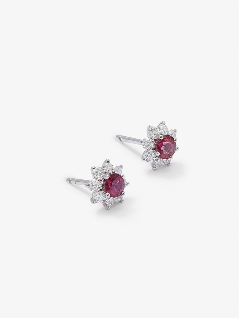 18K white gold star earrings with ruby and diamond image number 2