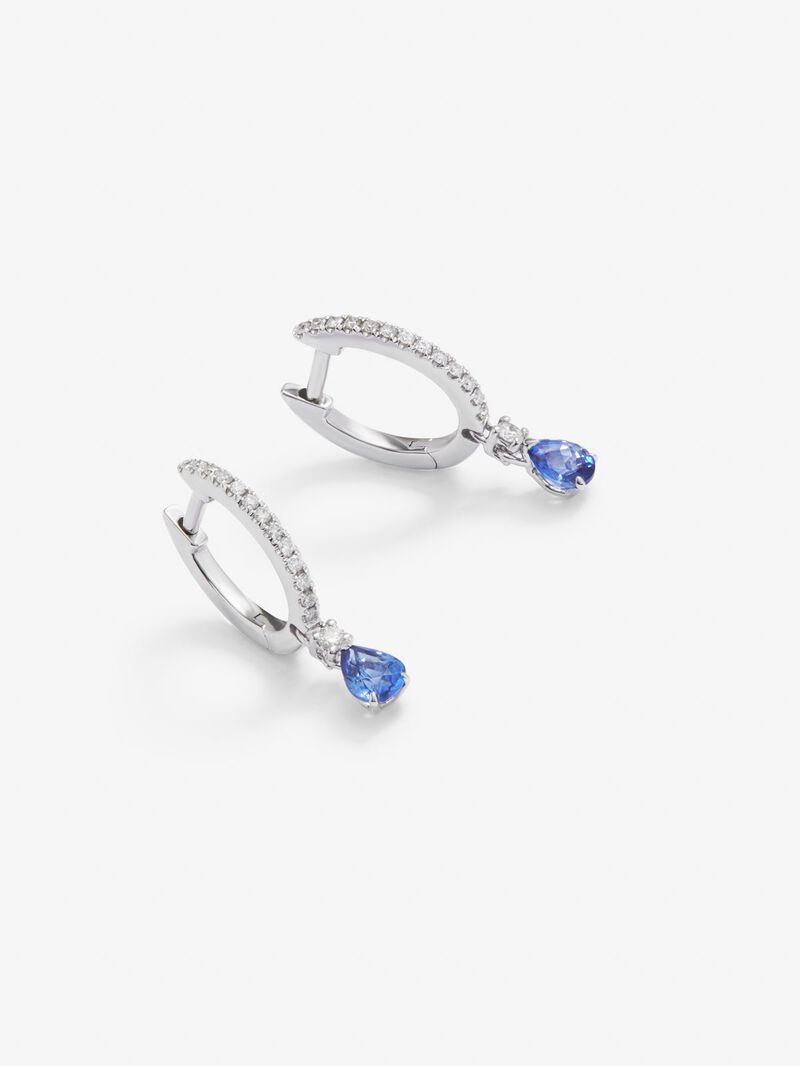 18K white gold hoop earrings with 2 pear-cut blue sapphires with a total of 0.59 cts and 28 brilliant-cut diamonds with a total of 0.17 cts image number 2
