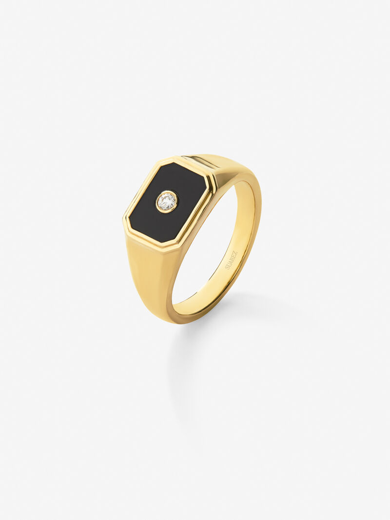 medium 18k yellow gold signet ring with 0.98 ct black onyx and 0.03 ct diamond image number 0