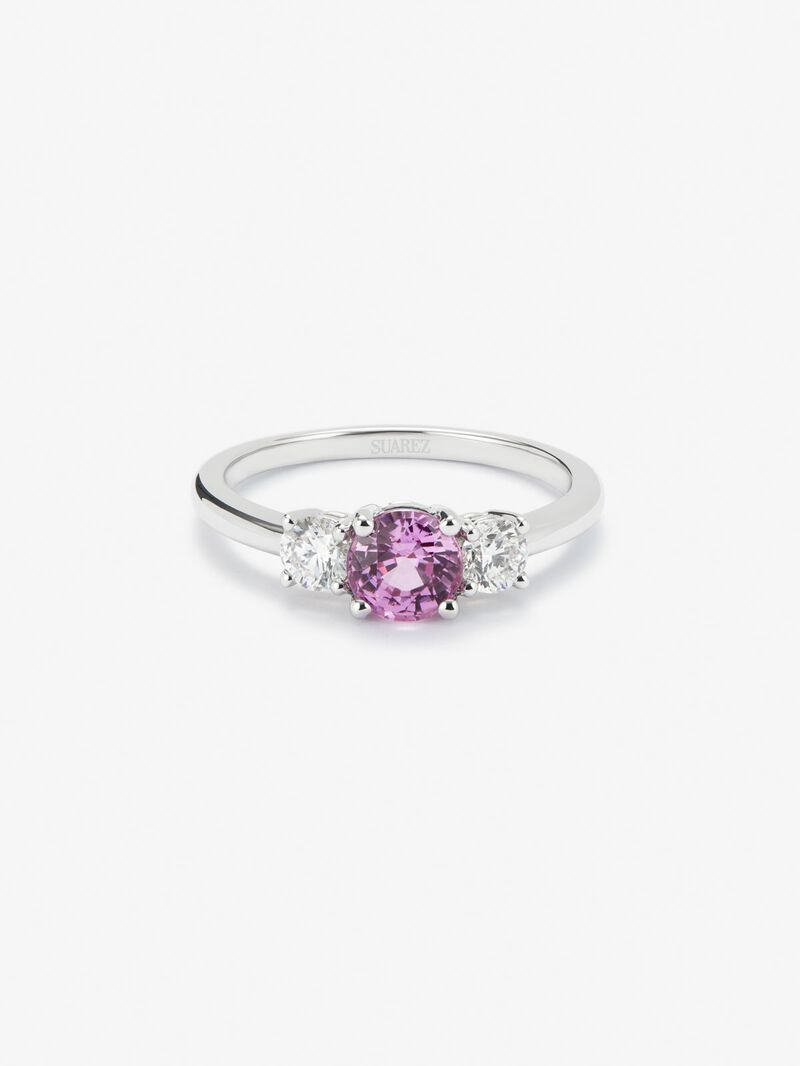 18K white gold triple ring with brilliant-cut pink sapphire of 0.97 cts and 2 brilliant-cut diamonds with a total of 0.2 cts image number 2