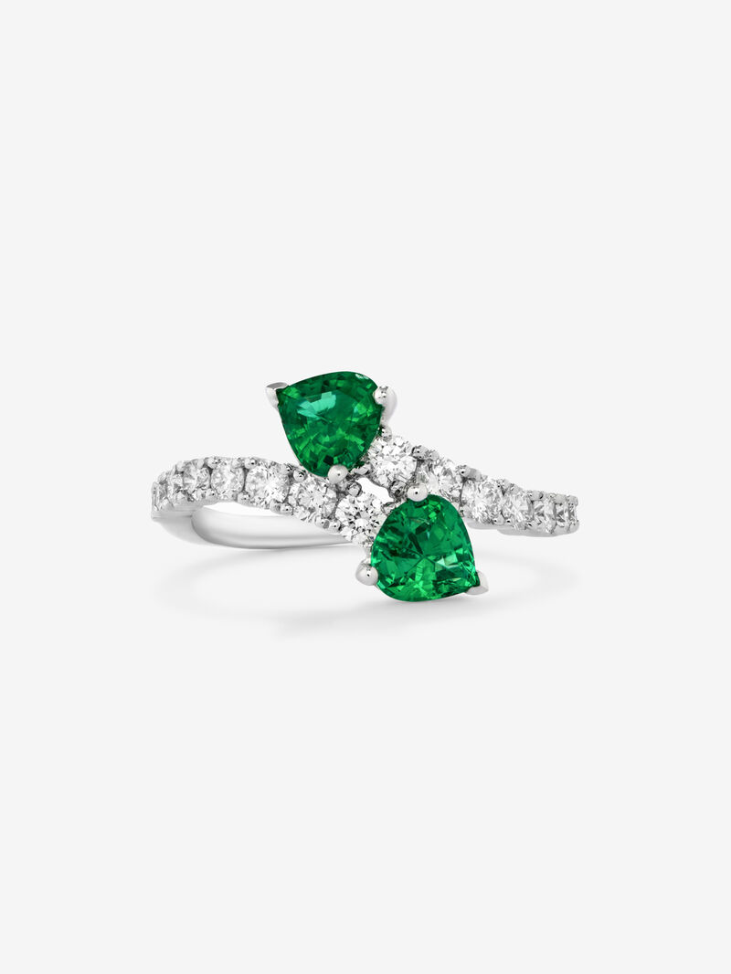 You and I 18k White Gold Ring with Green Emeralds in 0.98 cts and white diamonds in a bright 0.6 cts diamonds image number 3