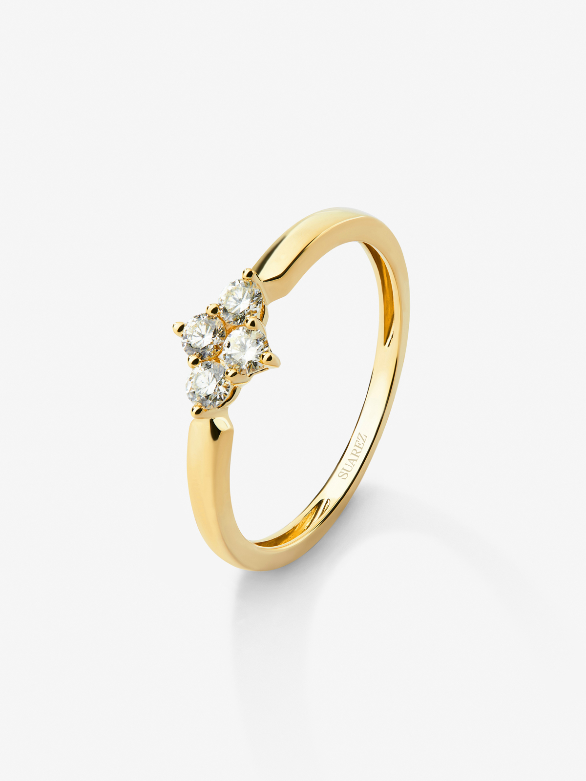 18K yellow gold ring with 4 brilliant-cut diamonds with a total of 0.25 cts