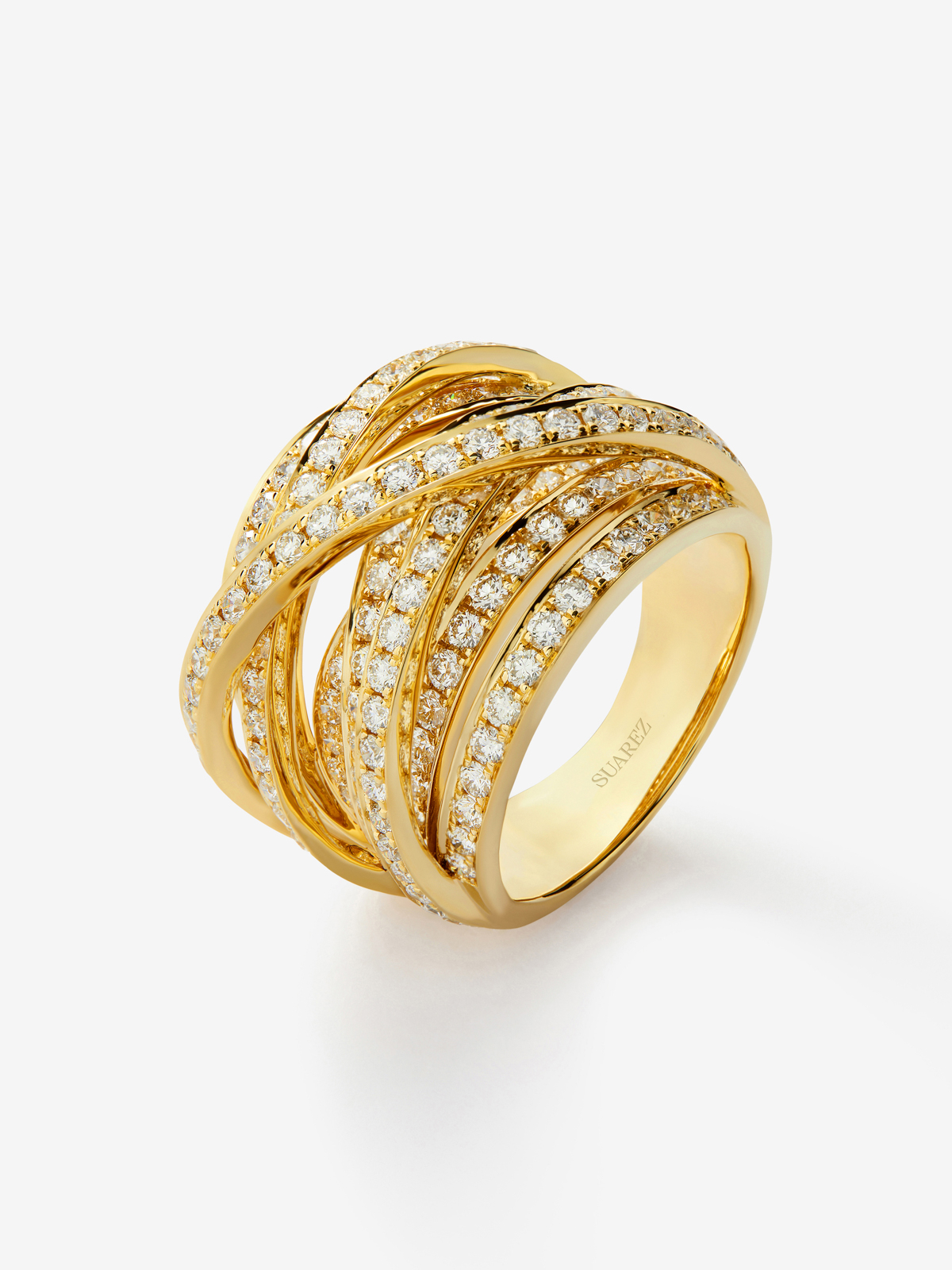 18K yellow gold multi-arm ring with 185 brilliant-cut diamonds with a total of 2.62 cts