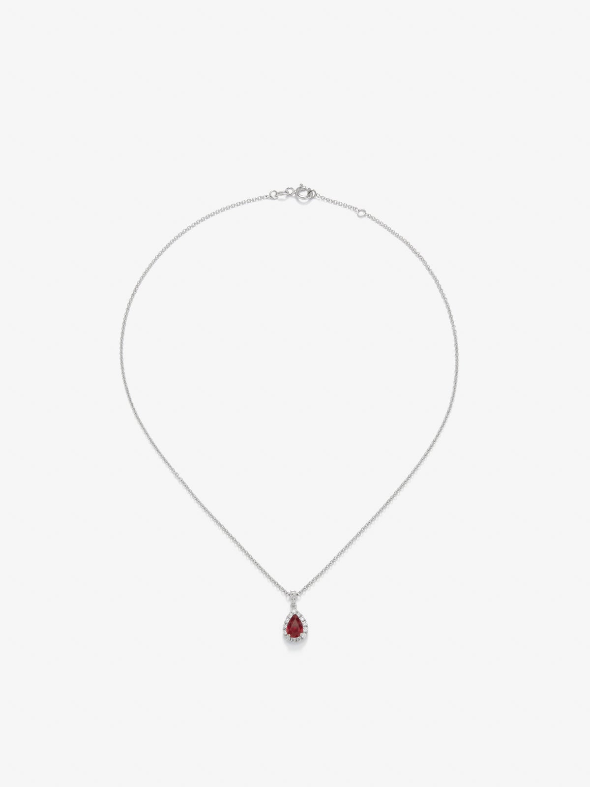 18K white gold pendant with red ruby ​​in 0.7 cts and white diamonds in bright 0.13 cts