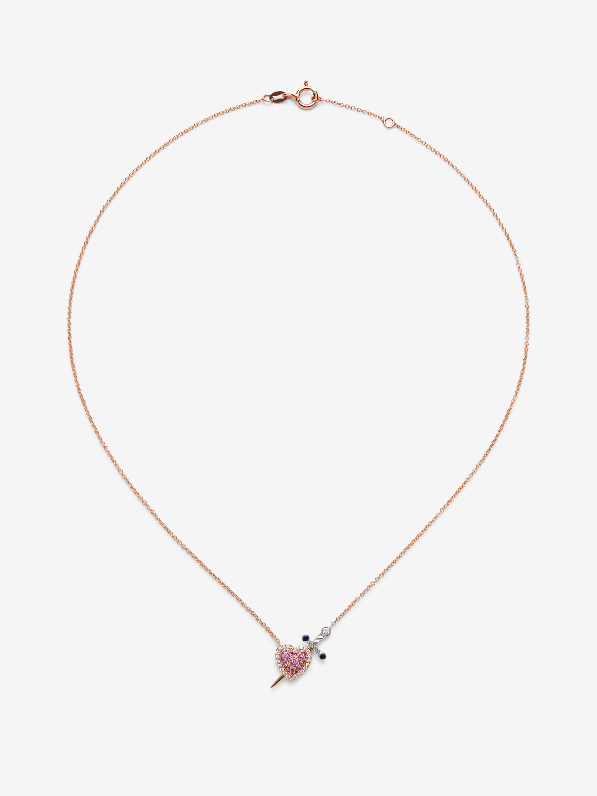 18kt pink and white gold pendant with diamonds and sapphires