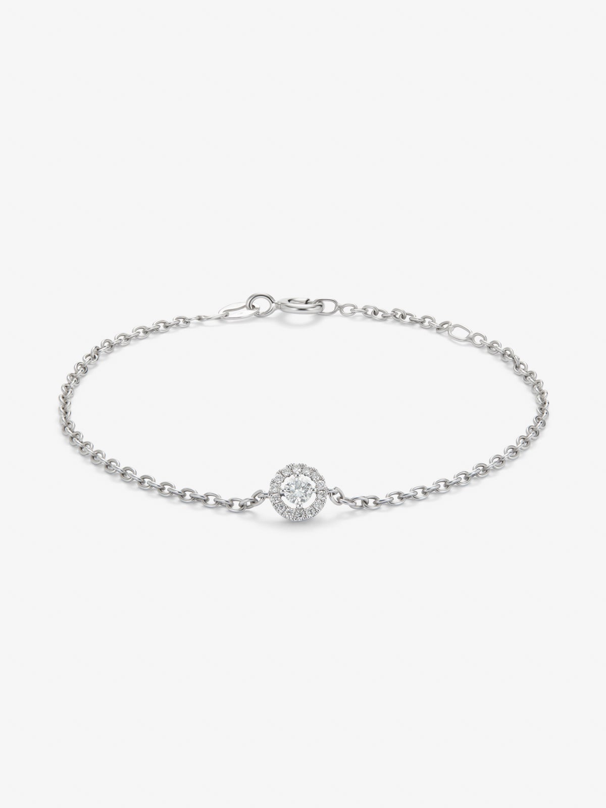 18K white gold chain bracelet with solitary diamond and diamond urla