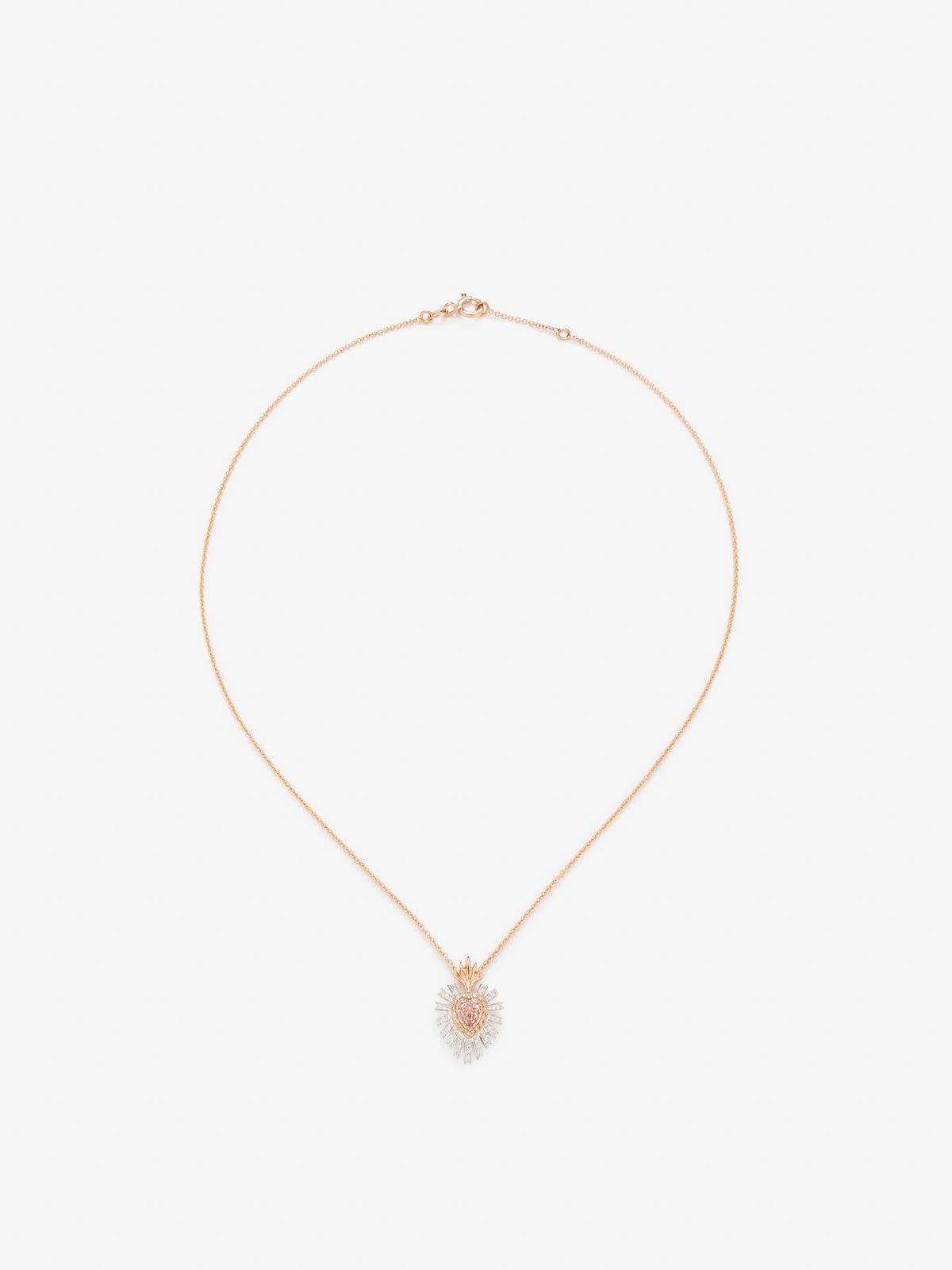 18K white and rose gold pendant with 9 brilliant-cut pink sapphires with a total of 0.1 cts, 46 brilliant-cut white diamonds with a total of 0.18 cts and 18 brilliant-cut brown diamonds with a total of 0. .08 cts