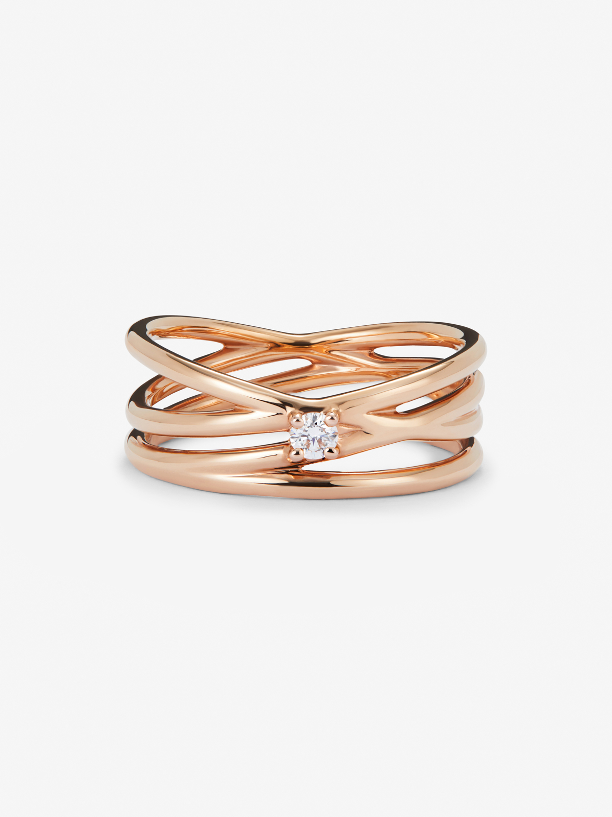 18K rose gold multibrazo ring with white diamond in bright size